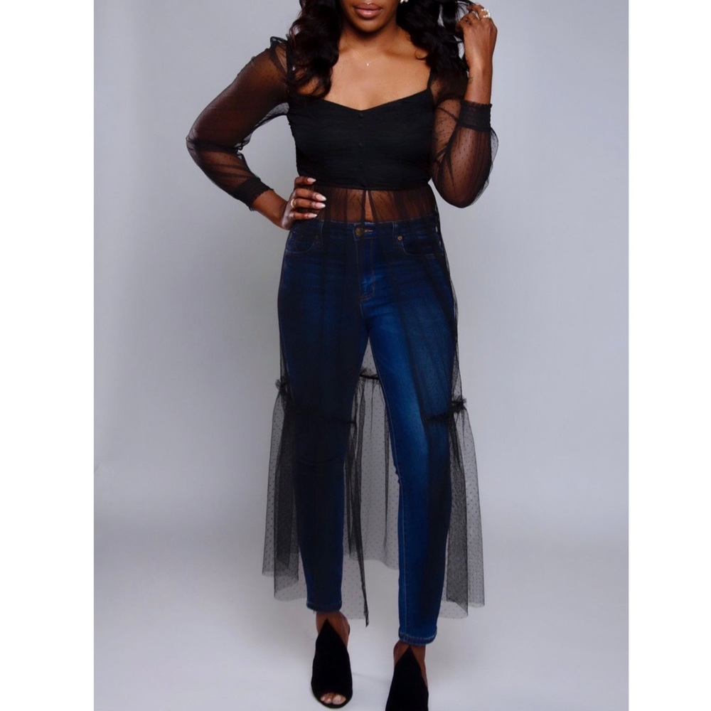 NEW Black Long Sleeve Mesh Crop Top